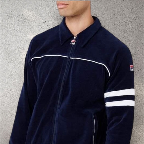 Men’s Fila Navy | White Pipping Velour Casual Outfit Set Tracksuits NWT - Picture 3 of 3